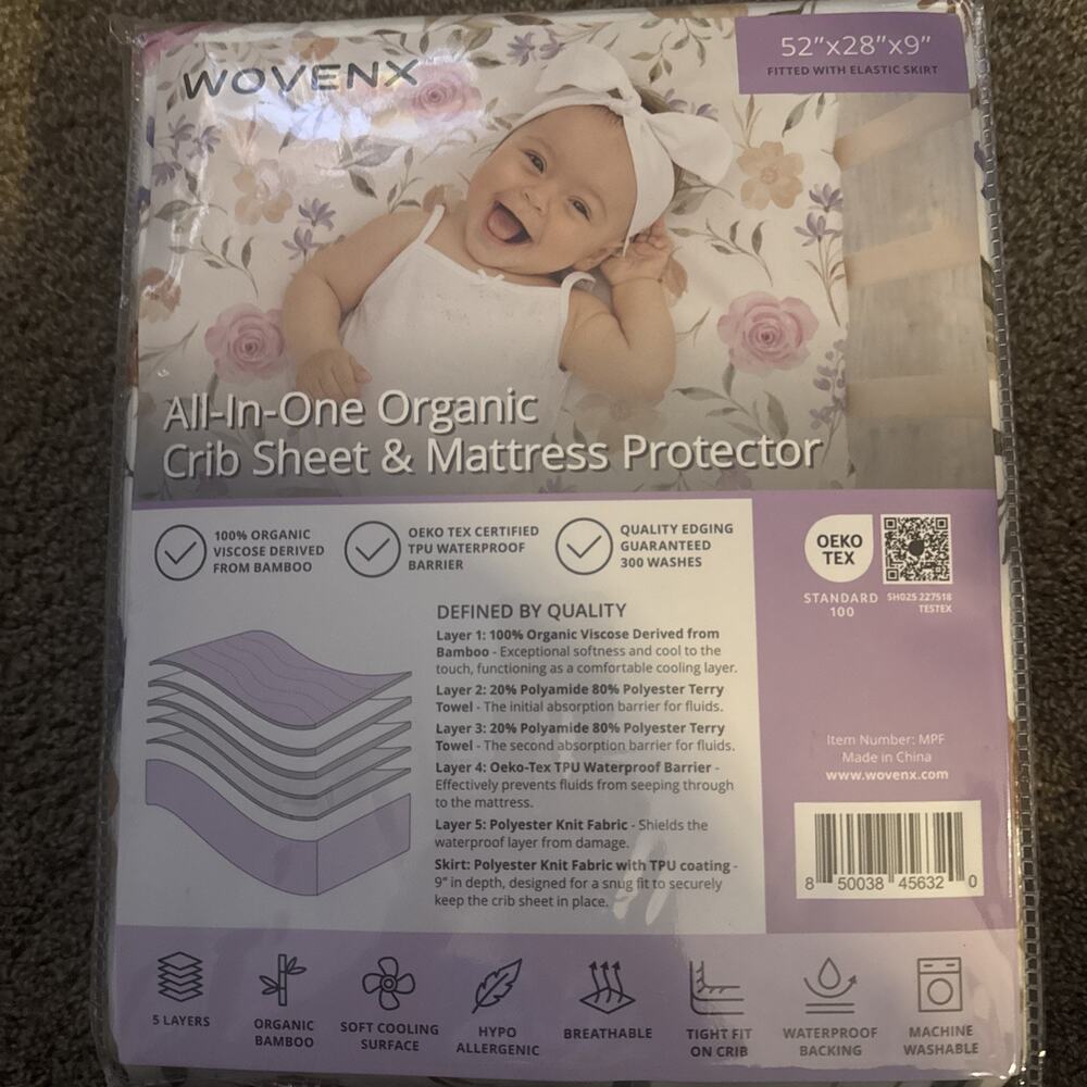 Organic Bamboo All in One Crib Sheet & Mattress Protector Wovenx 52x28x9 NIP